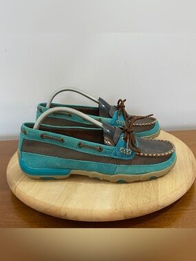 Twisted X Womens 9.5 M Brown Blue Leather Suede Driving Moccasins Loafer WDM0021